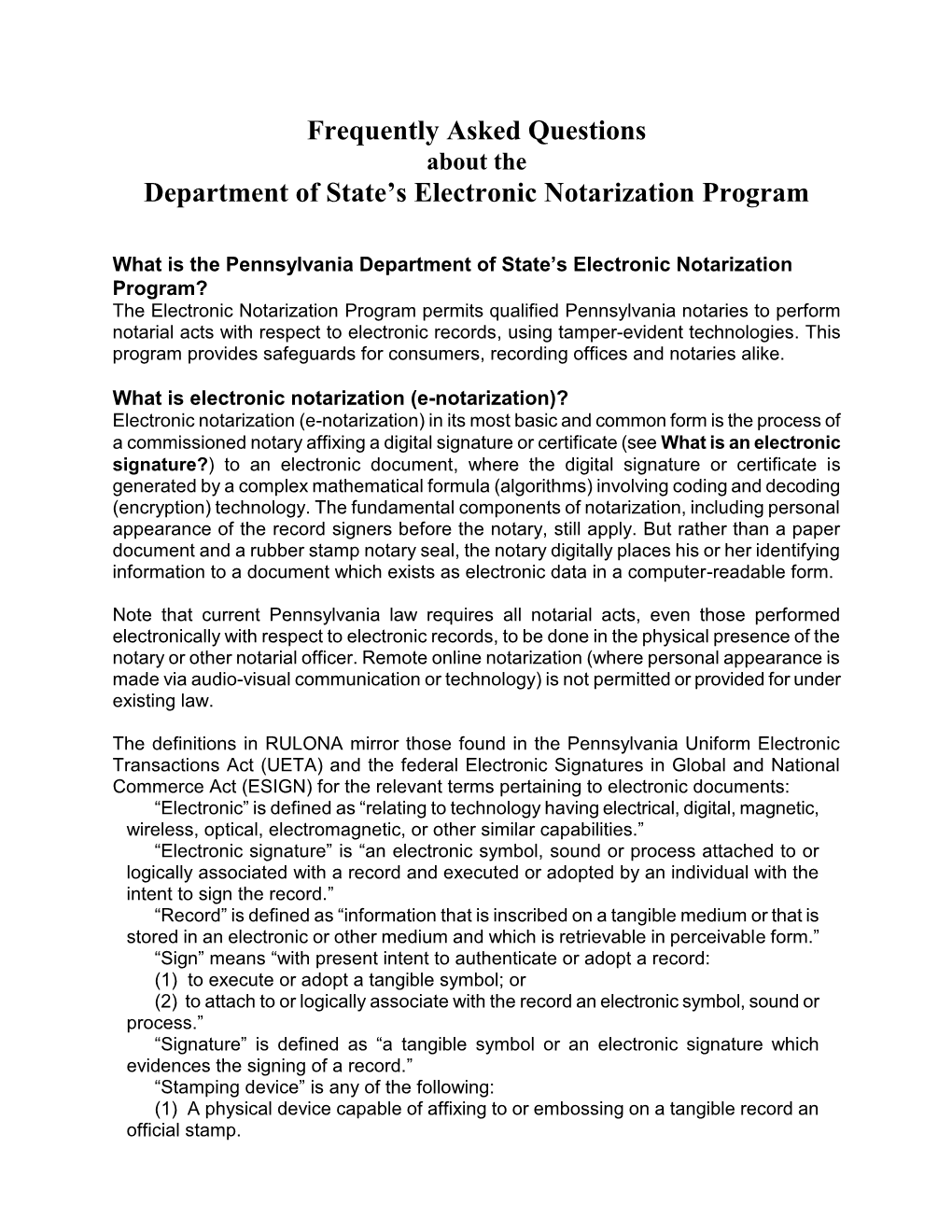Department of State's Electronic Notarization Program