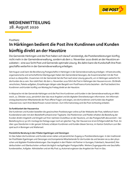 In Härkingen Bedient Die Post Ihre Kundinnen Und Kunden Künftig