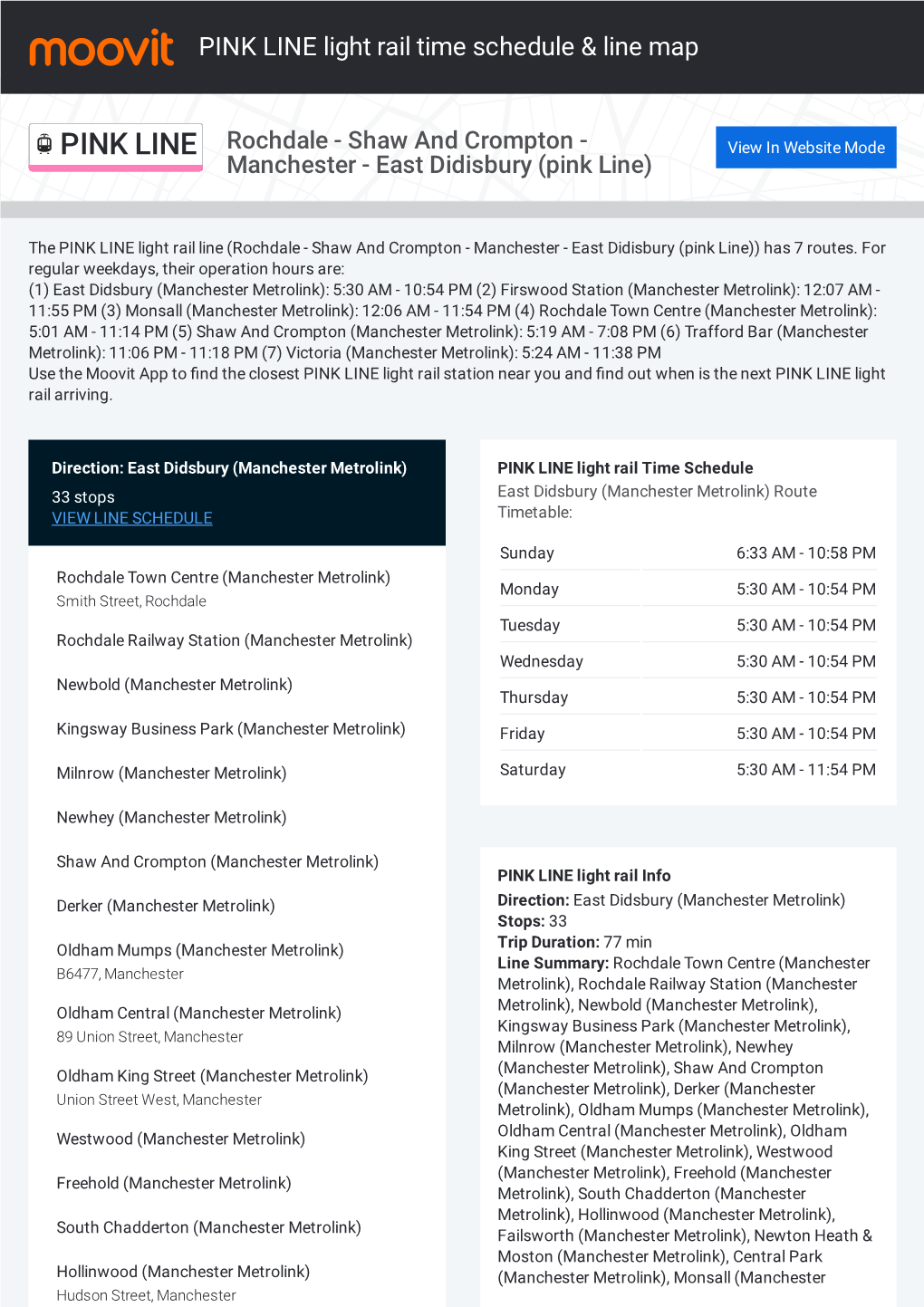 PINK LINE Light Rail Time Schedule & Line Route