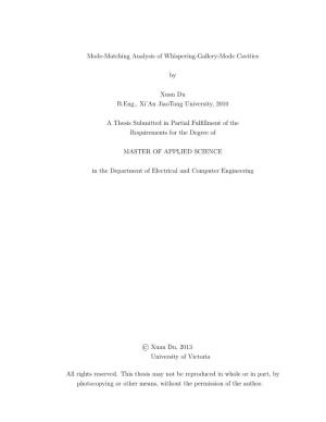 Mode-Matching Analysis of Whispering-Gallery-Mode Cavities by Xuan Du B.Eng., Xi'an Jiaotong University, 2010 a Thesis Submitt