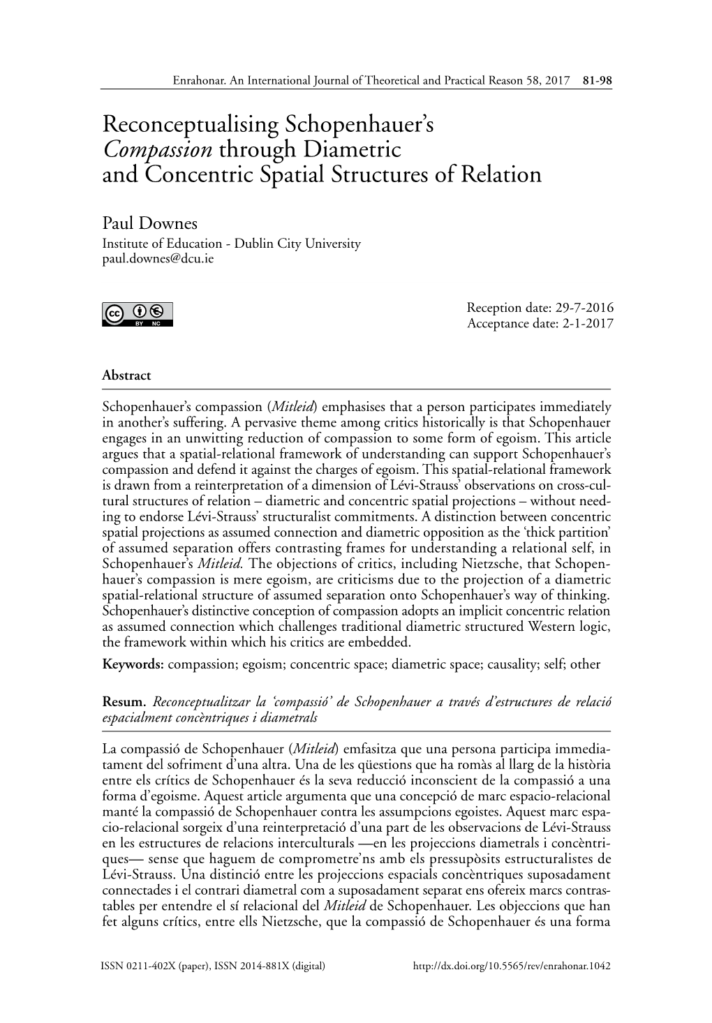 Reconceptualising Schopenhauer's Compassion Through Diametric And