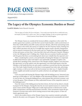 The Legacy of the Olympics: Economic Burden Or Boon?