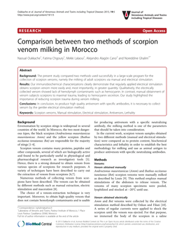 Comparison Between Two Methods of Scorpion Venom Milking in Morocco Naoual Oukkache1, Fatima Chgoury1, Mekki Lalaoui1, Alejandro Alagón Cano2 and Noreddine Ghalim1*