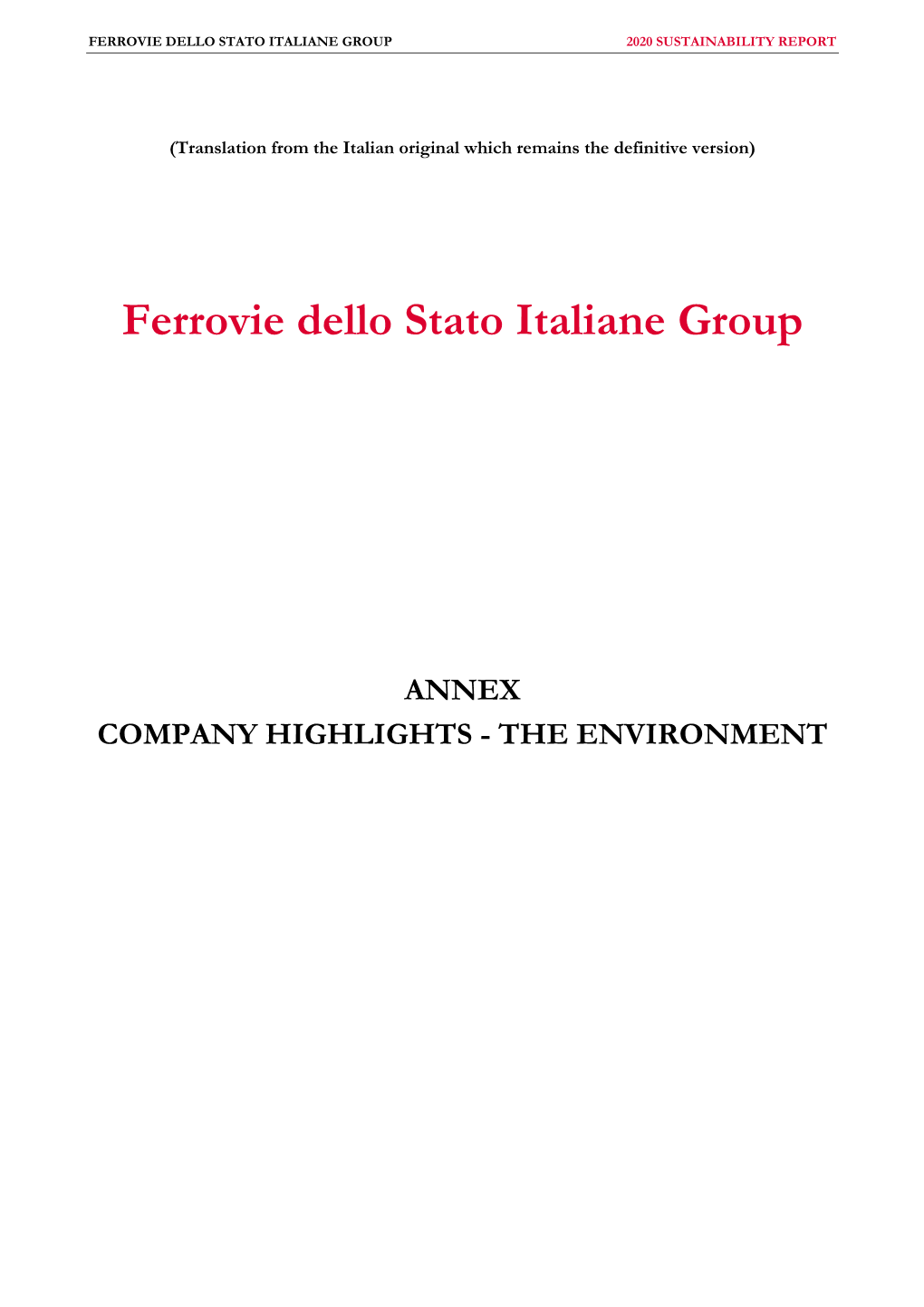 Ferrovie Dello Stato Italiane Group 2020 Sustainability Report
