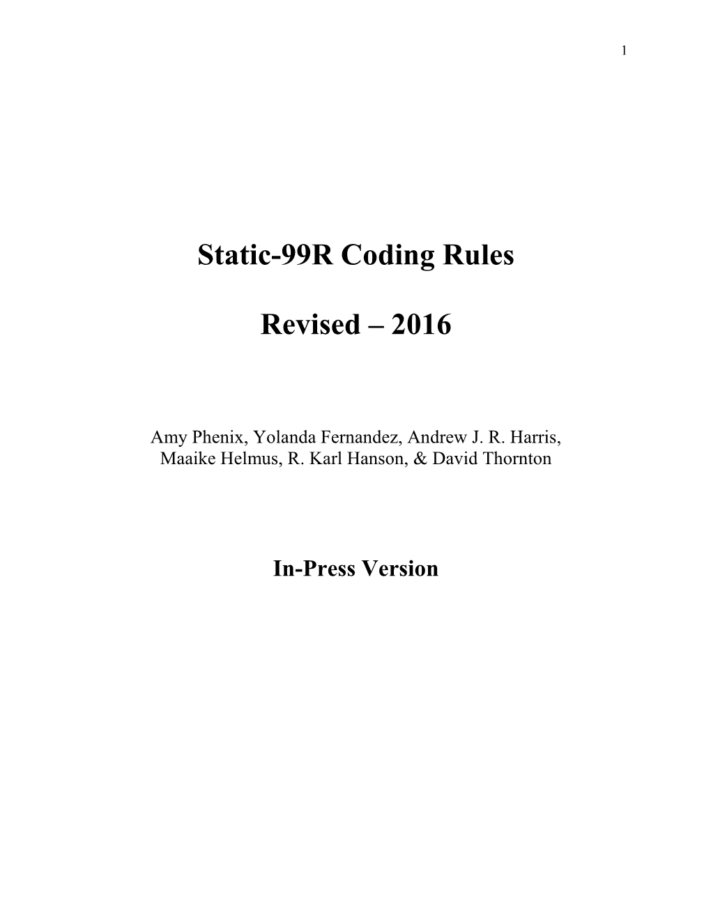 Static-99R Coding Rules Revised – 2016