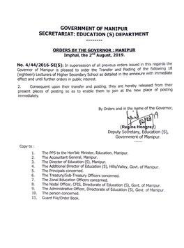 Government of Manipur Secretariat: Education (S) Department