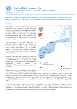 Borno State - Monguno LGA Humanitarian Situation Overview (October – November) 10 January 2020