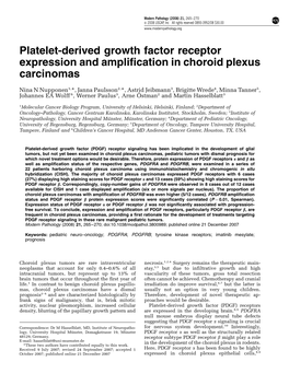 Platelet-Derived Growth Factor Receptor Expression and Amplification in Choroid Plexus Carcinomas