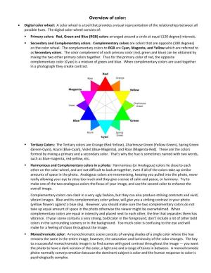 Overview of Color:  Digital Color Wheel: a Color Wheel Is a Tool That Provides a Visual Representation of the Relationships Between All Possible Hues