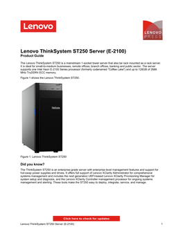 Lenovo Thinksystem ST250 Server (E-2100) Product Guide