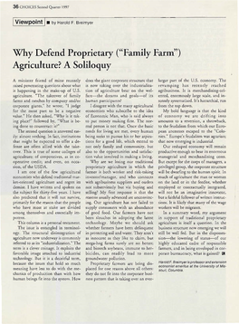 ("Family Farm") Agriculture? a Soliloquy