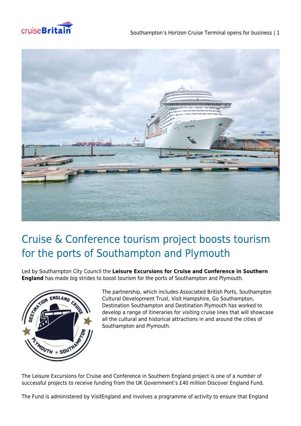 Port of Southampton to Open New Cruise Terminal for 2021 Season