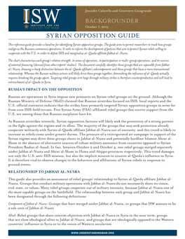 SYRIAN OPPOSITION GUIDE This Reference Guide Provides a Baseline for Identifying Syrian Opposition Groups