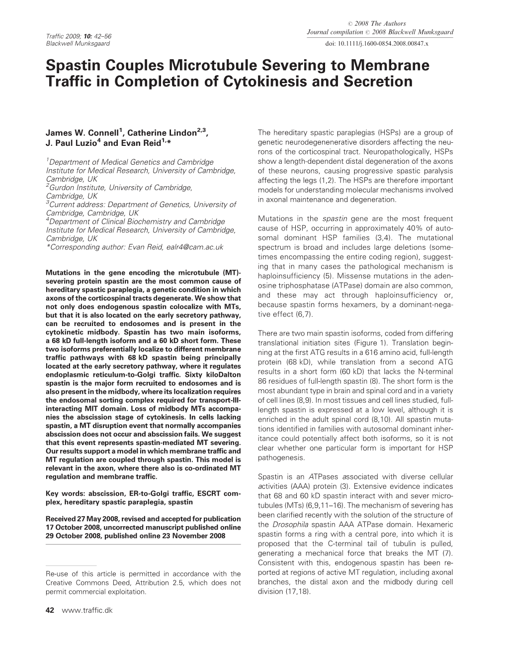 Spastin Couples Microtubule Severing to Membrane Traffic in Completion of Cytokinesis and Secretion