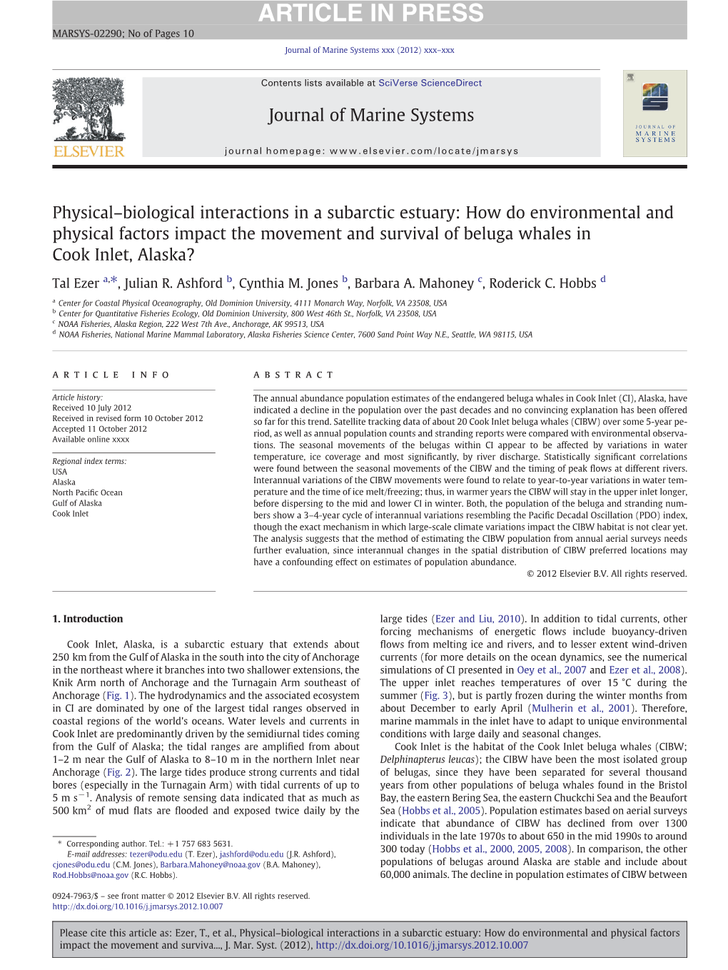 Physical–Biological Interactions in a Subarctic Estuary: How Do