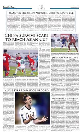 China Survive Scare to Reach Asian Cup