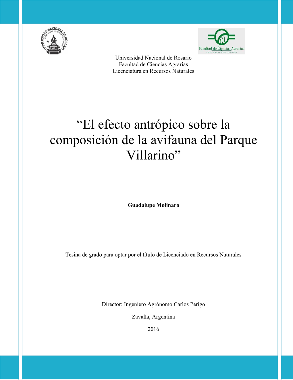 “El Efecto Antrópico Sobre La Composición De La Avifauna Del Parque Villarino”