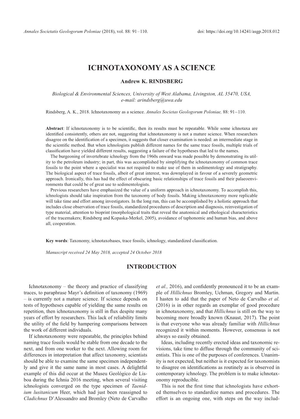 Ichnotaxonomy As a Science
