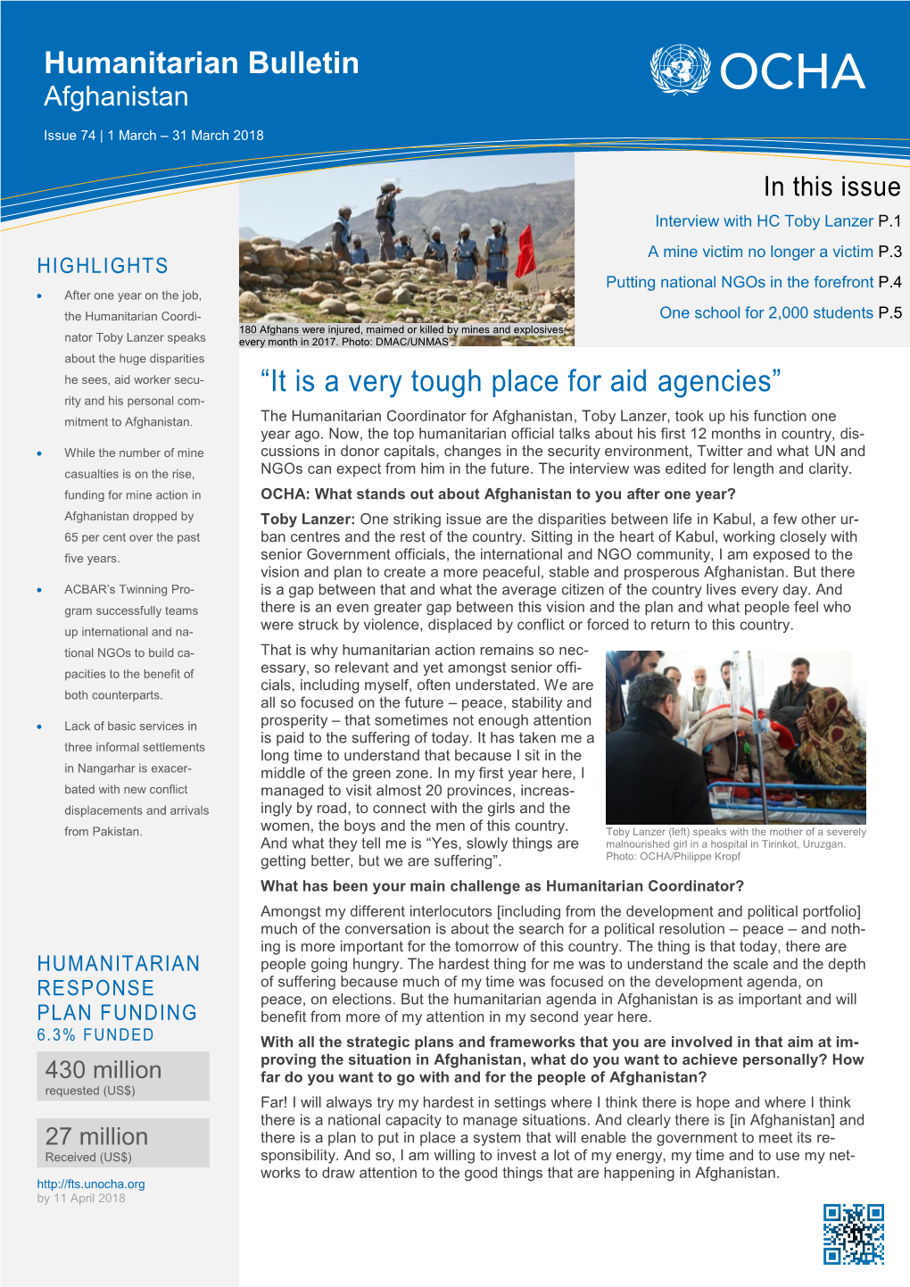 Afghanistan: Monthly Humanitarian Bulletin