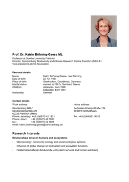 Prof. Dr. Katrin Böhning-Gaese ML Research Interests