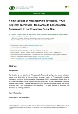 A New Species of Phosocephala Townsend, 1908 (Diptera: Tachinidae) from Area De Conservación Guanacaste in Northwestern Costa Rica