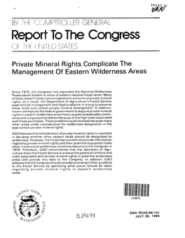 RCED-84-101 Private Mineral Rights Complicate the Management Of