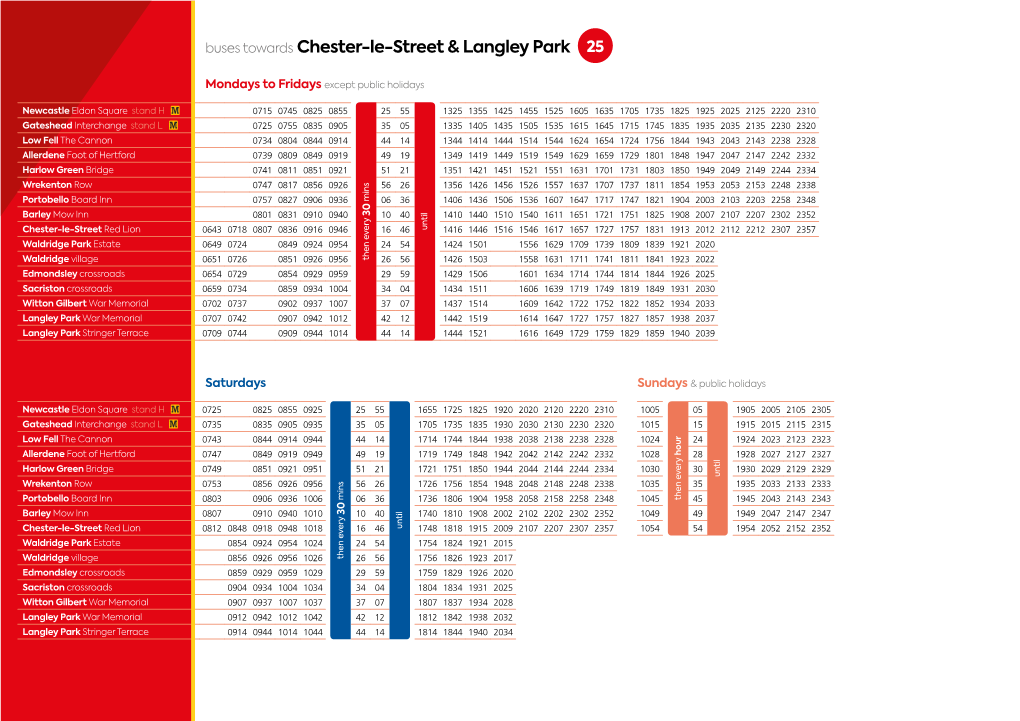 Buses Towards Chester-Le-Street & Langley Park 25