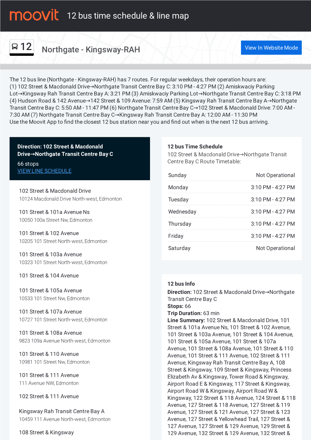 12 Bus Time Schedule & Line Route