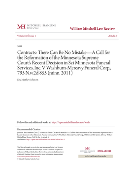 There Can Be No Mistake—A Call for the Reformation of the Minnesota Supreme Court's Recent Decision in Sci Minnesota Funeral Services, Inc
