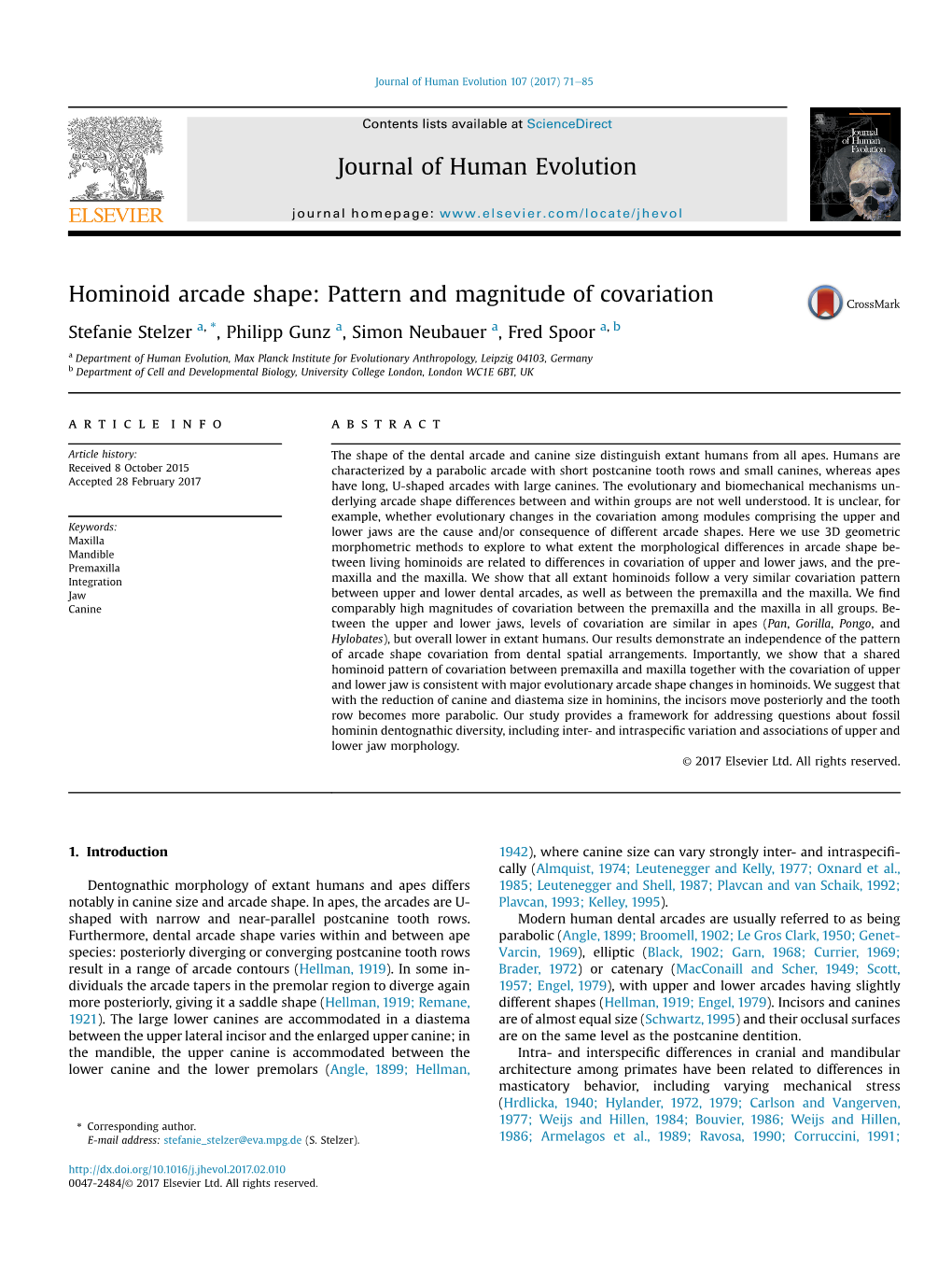 Hominoid Arcade Shape: Pattern and Magnitude of Covariation