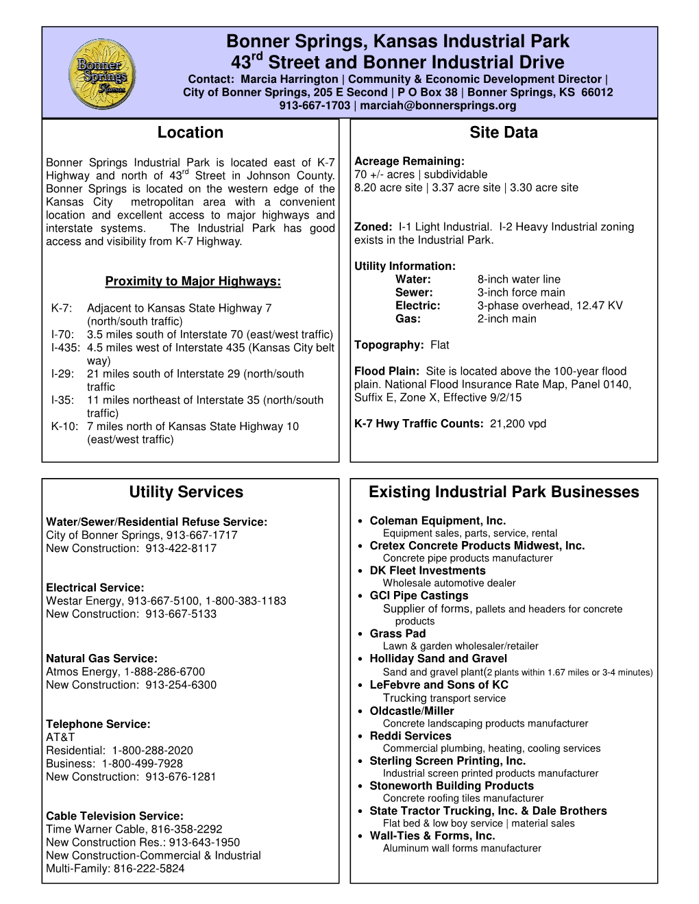 Industrial Park Data Sheet