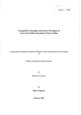 Competitive Strategies and Entry Strategies of Low Cost Airline Incumbent 1Time Airline