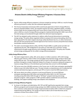 Arizona Electric Utility Energy Efficiency Programs: a Success Story August 2017