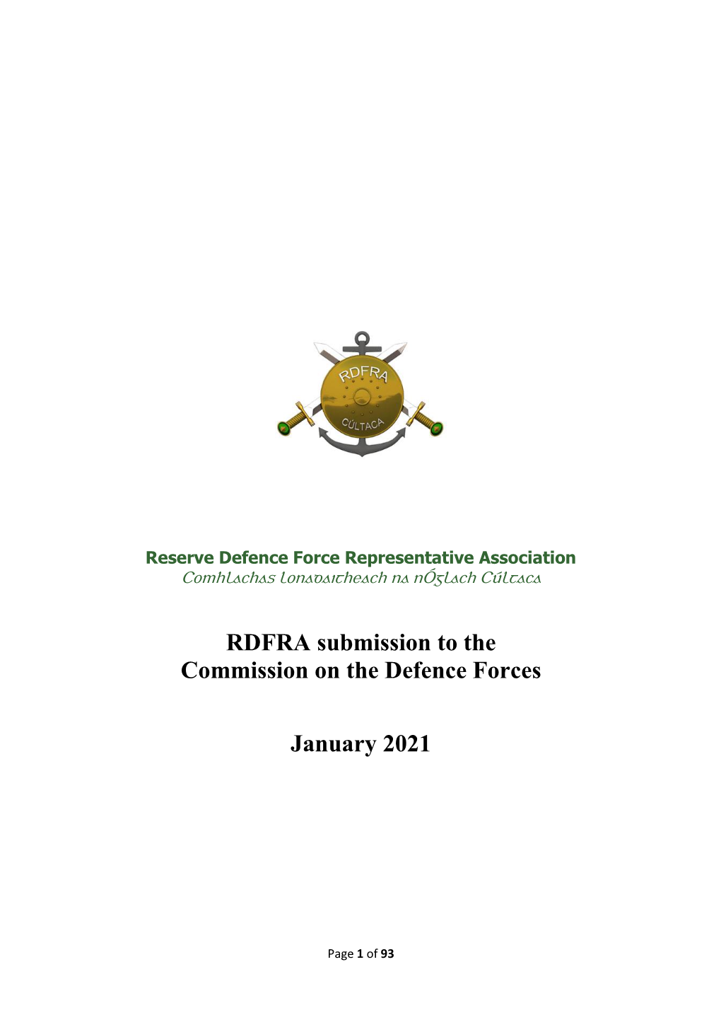 RDFRA Submission to the Commission on the Defence Forces