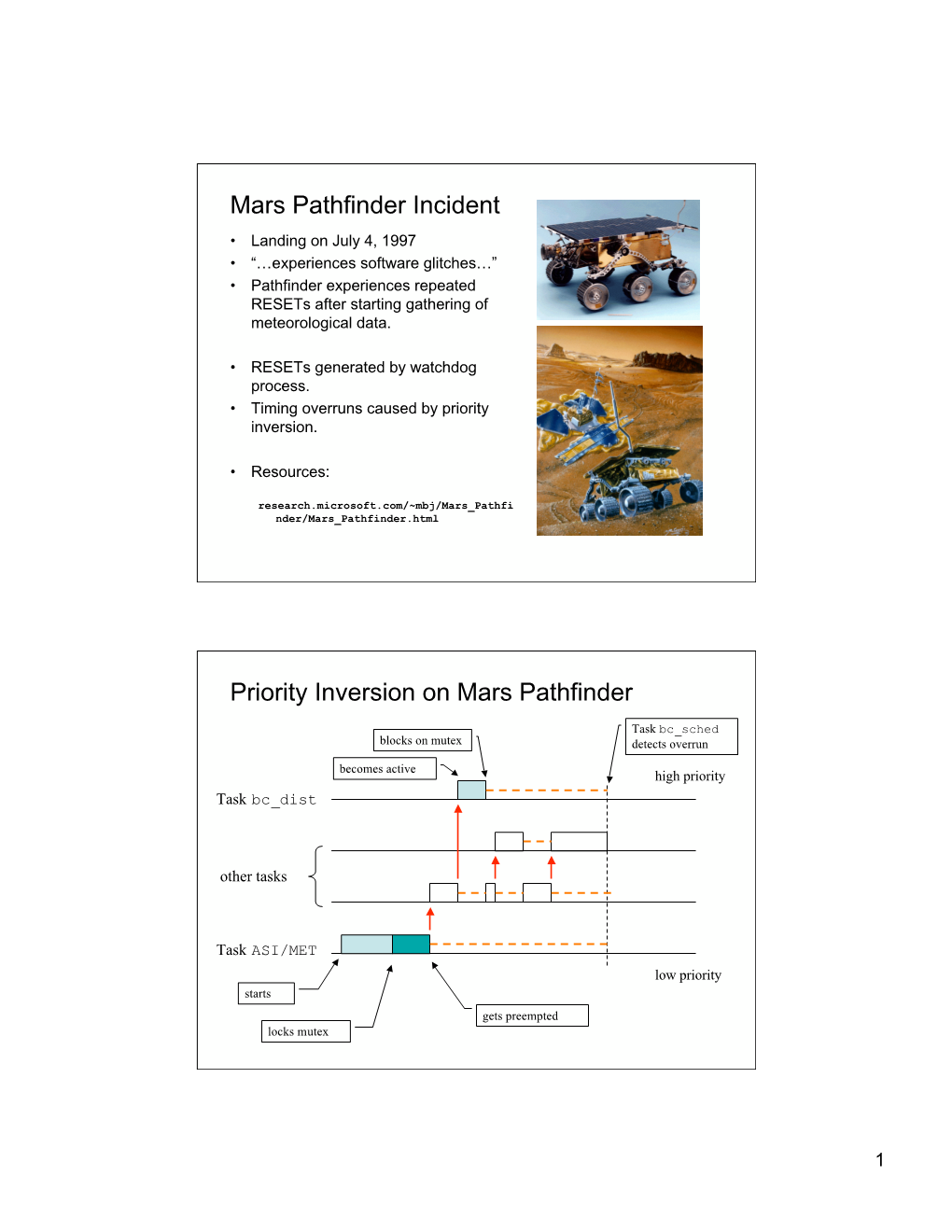 Mars Pathfinder Incident Priority Inversion on Mars Pathfinder