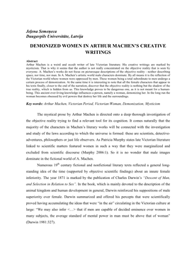 Demonized Women in Arthur Machen's Creative Writings