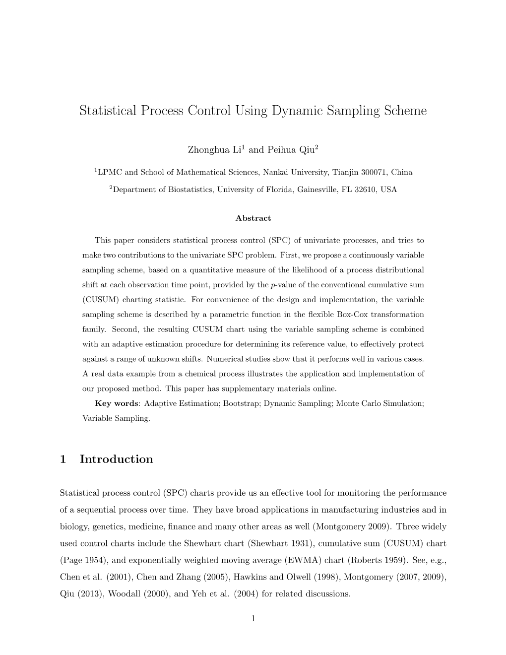 Statistical Process Control Using Dynamic Sampling Scheme