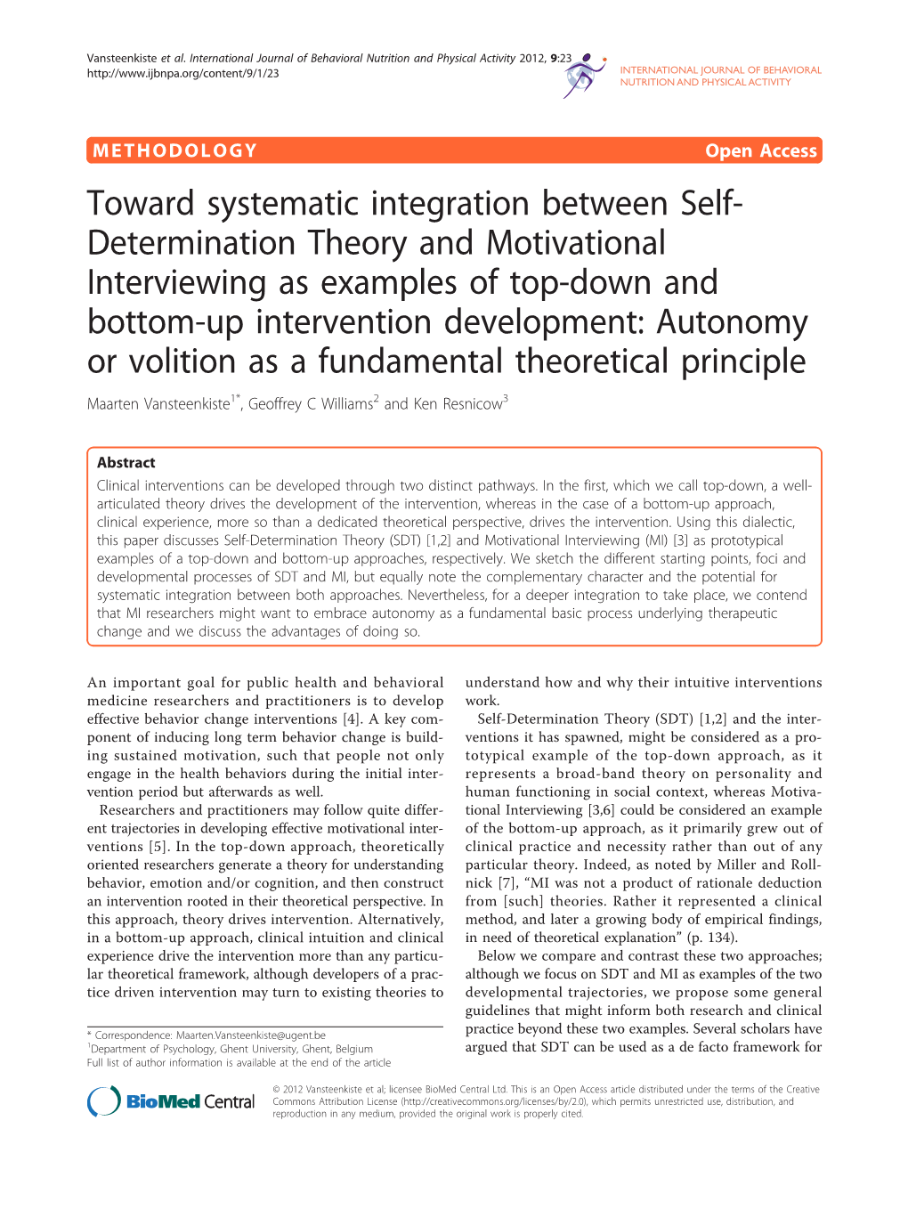 Determination Theory and Motivational Interviewing As