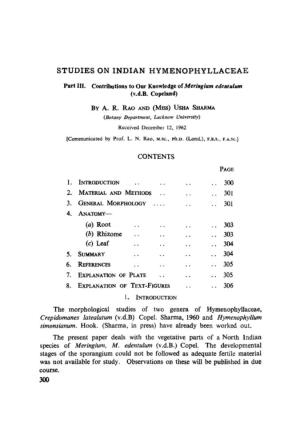 Studies on Indian Hymenophyllaceae