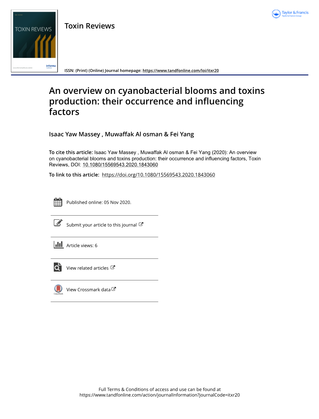 An Overview on Cyanobacterial Blooms and Toxins Production: Their Occurrence and Influencing Factors