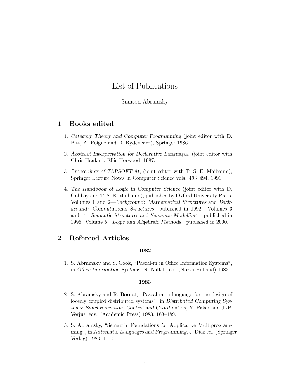 List of Publications