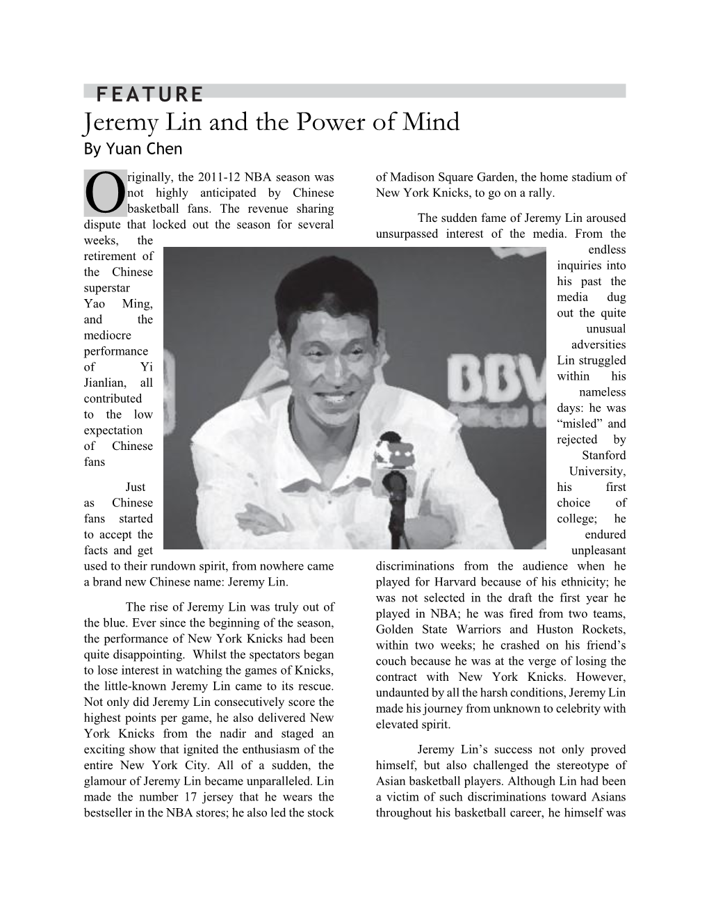 Jeremy Lin and the Power of Mind by Yuan Chen