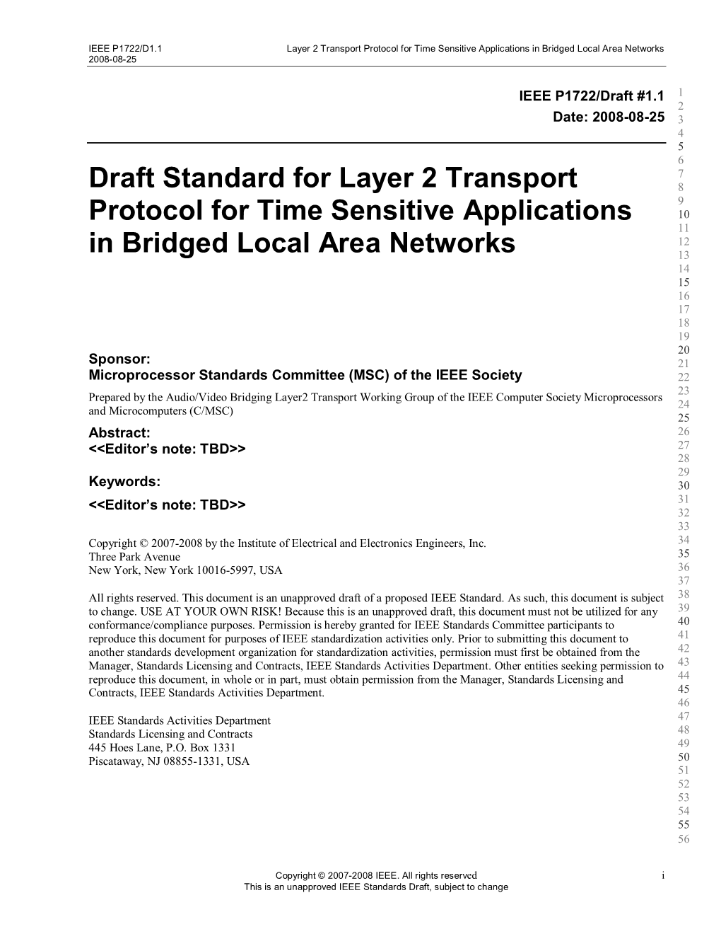 IEEE 1722 Audio/Video Bridging Transport Protocol