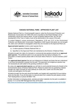 Kakadu National Park Approved Plant List