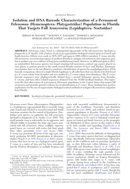 Hymenoptera: Platygastridae) Population in Florida That Targets Fall Armyworm (Lepidoptera: Noctuidae)