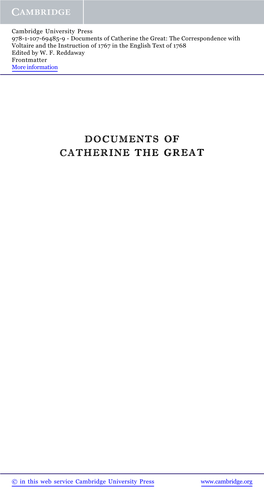 Documents of Catherine the Great: the Correspondence with Voltaire and the Instruction of 1767 in the English Text of 1768 Edited by W