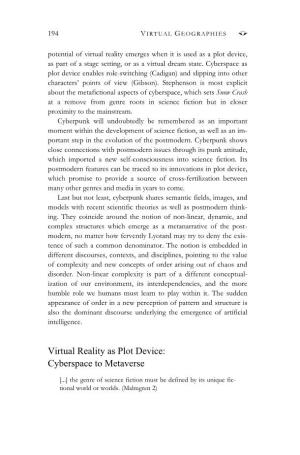 Virtual Reality As Plot Device: Cyberspace to Metaverse