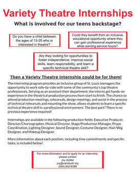 Variety Theatre Internships What Is Involved for Our Teens Backstage?