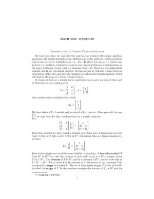 MATH 2030: MATRICES Introduction to Linear Transformations We Have