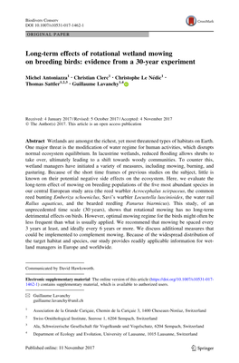 Long-Term Effects of Rotational Wetland Mowing on Breeding Birds: Evidence from a 30-Year Experiment